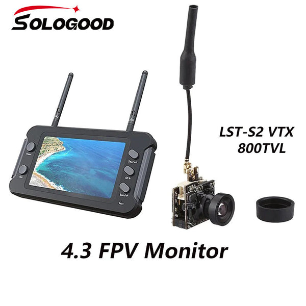 SoloGood 5.8G 4.3 Inch FPV Monitor with DVR 40CH LCD Display 16:9 NTSC/PAL Video Record with LST-S2 5.8GB 800TVL  AIO Camera
