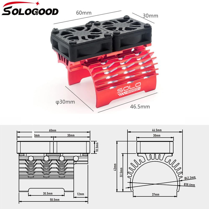 SoloGood RC Car Cooling Fans 40mm 27000rpm Motor Fan with Metal Heatsink for 1/8 RC Truck Diameter 40-42mm Brushless Motor