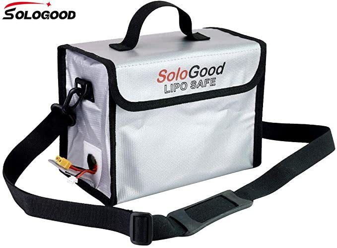 SoloGood Portable Fireproof Explosion-Proof Lipo Battery Safety Bag Airforth Silver for RC Vehicle Airplane Helicopter Batteries