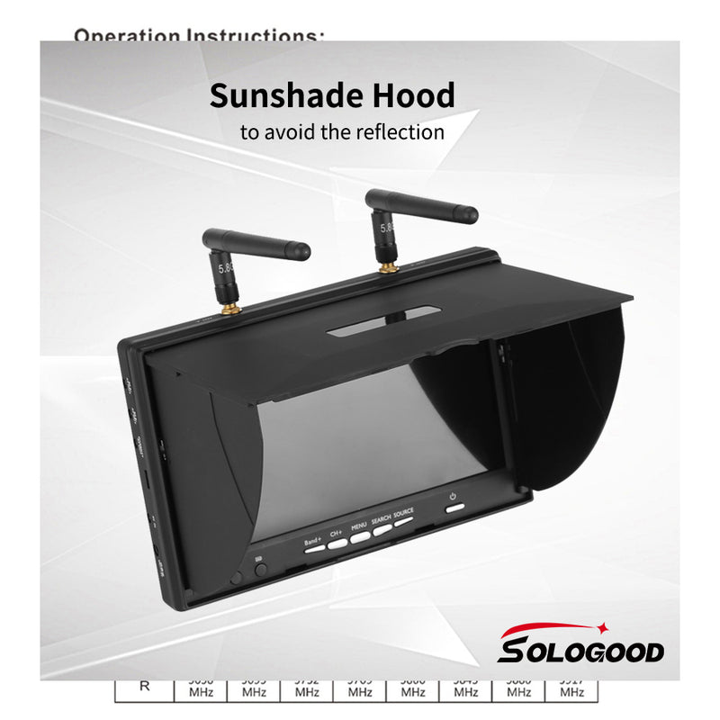 SoloGood LCD5802D 5802 5.8G 40CH 7 Inch Raceband FPV Monitor 800x480 With DVR Build-in Battery Video Screen For FPV Multicopte