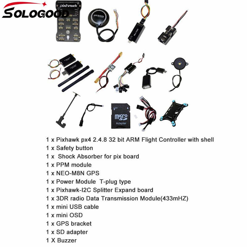 SoloGood Pixhawk PX4 PIX 2.4.8 Flight Controller NEO-M8N GPS 3DR 500MW 915Mhz Radio Wireless Telemetry Set OSD Module PPM Module