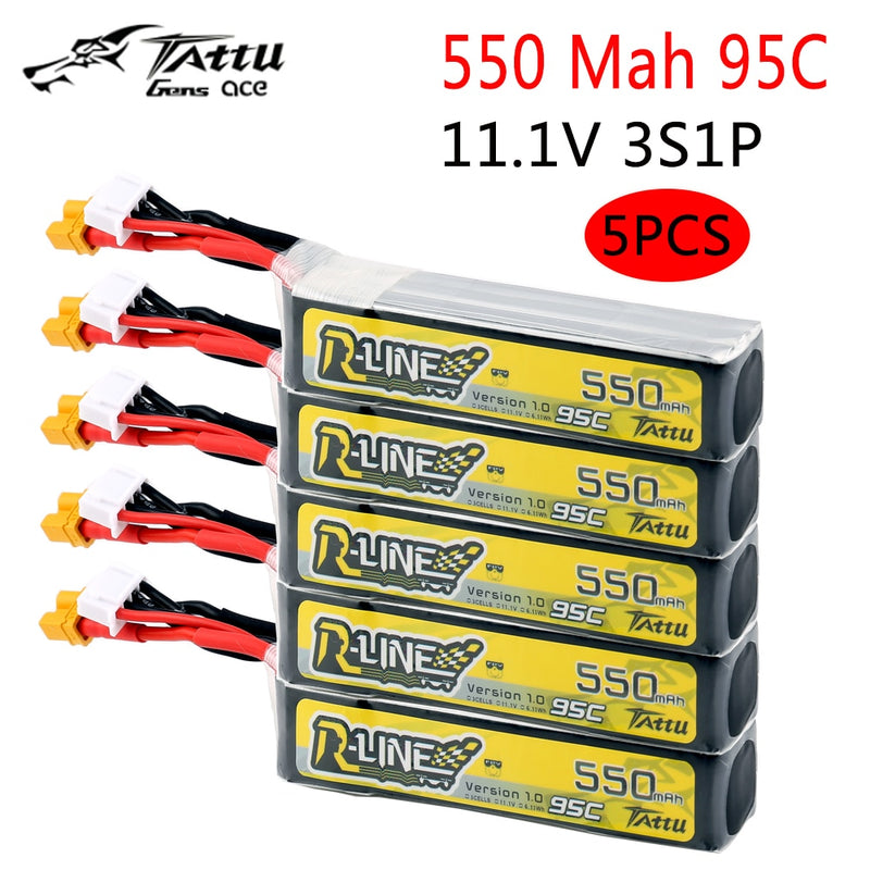 Tattu R-Line 1.0 LiPo Rechargeable Battery 550mAh 95C  2S 3S1P 7.4V 11.1V Pack With XT30 Plug for RC FPV Racing Drone Quadcopte