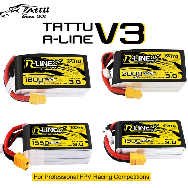 Tattu R-line Rline V3 3.0 120C 1050/1300/1550/1800/2000mAh 4S 5S 6S Lipo Battery Strap XT60 Plug FPV Racing Drone RC Quadcopter