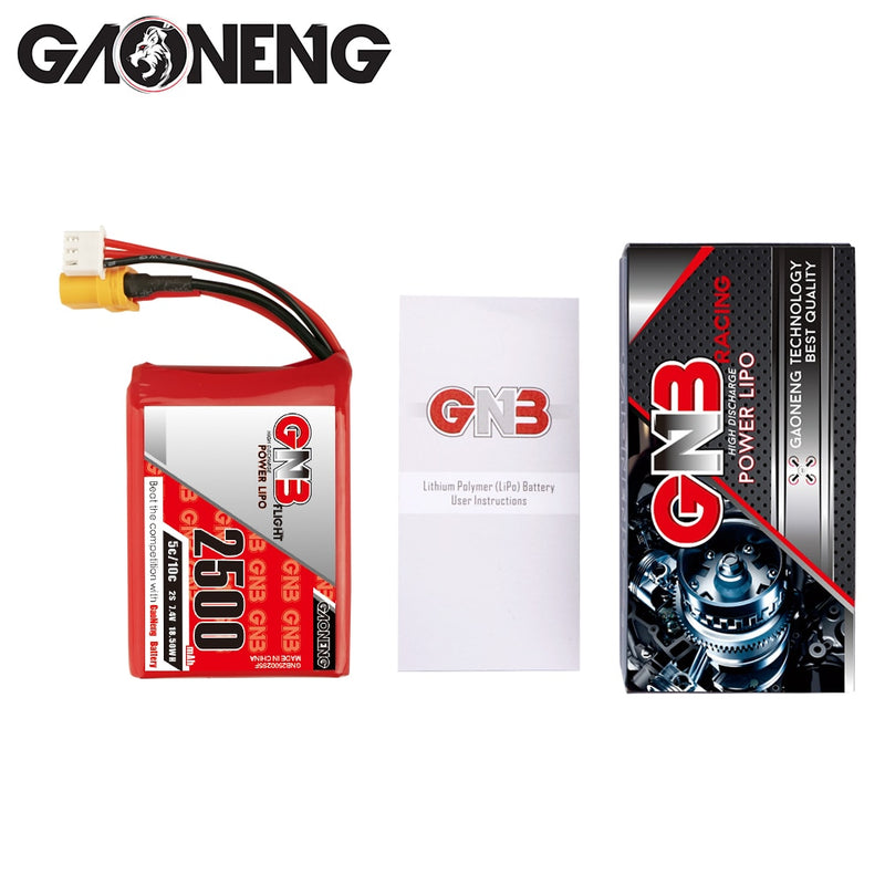 Gaoneng GNB 2500mAh 2S 7.4V 5C Lipo Battery With XT60 and 2S1P Plug for Radiomaster TX12 Transmitter Remote Control RC Parts