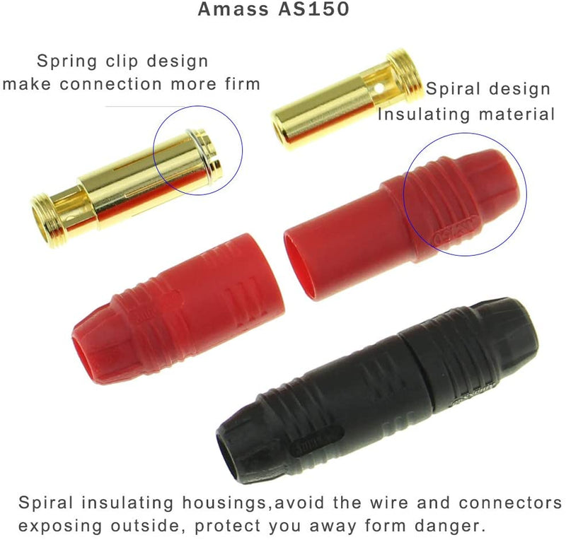 2Pairs 6Pairs Amass AS150 Male Female Anti Spark Connector 7mm Gold Plated Banana Plug Set for Battery ESC and Charge Lead