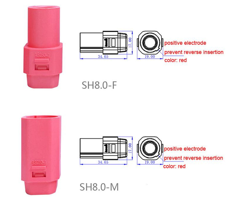 Amass SH8.0 Large Current Flame Retardant Power Plug Male Female Connector  AS250-1/-2 8mm for RC Model Battery DC500V 150A 6AWG