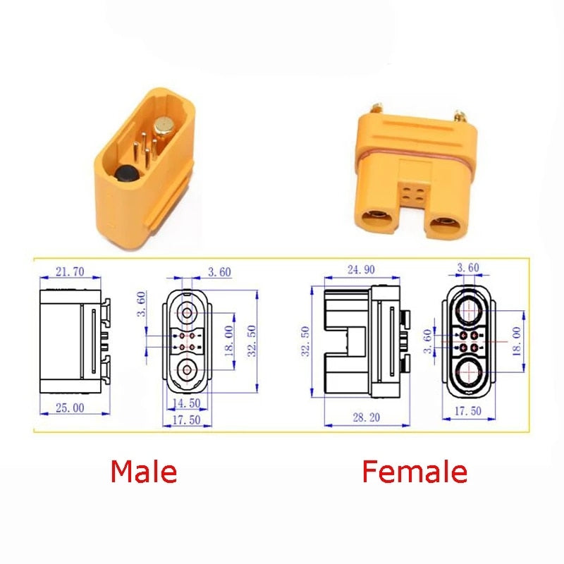 Amass AS150U Plug Connector 2.0mm Banana Head 18AWG Anti-ignition with Signal Pin Lithium Battery Waterproof Socket Parts