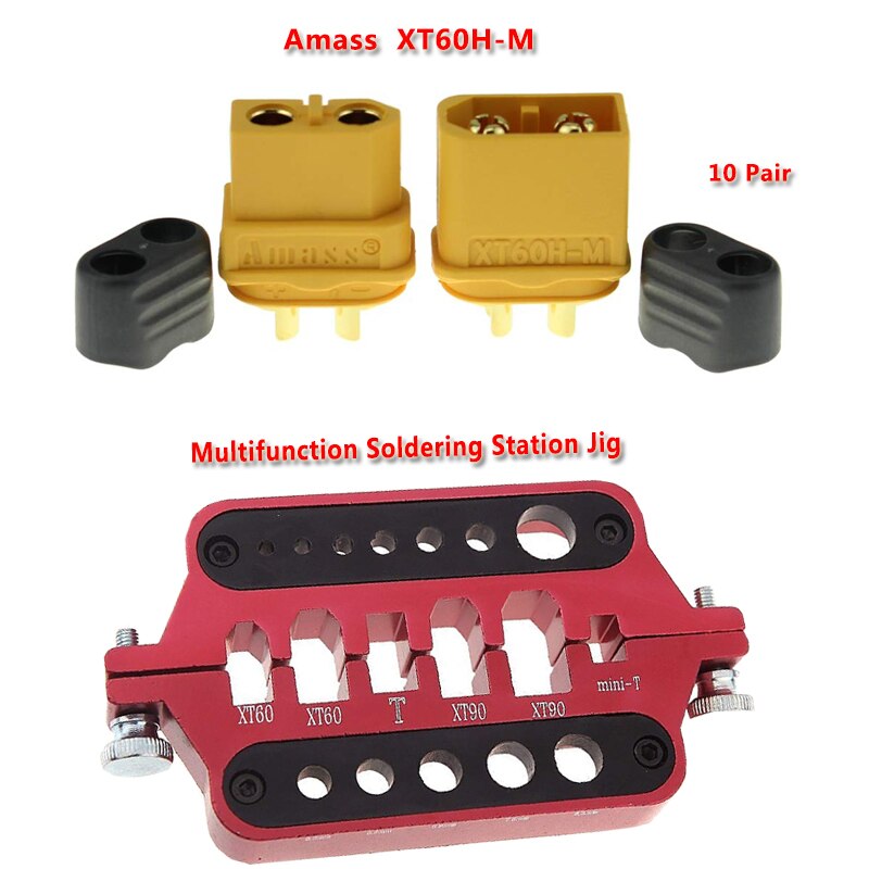 Amass 10 Pair XT60H Bullet Connector Plug + Aluminum Welding Soldering Insulate Station Jig RC Tools for XT60 XT90 Deans