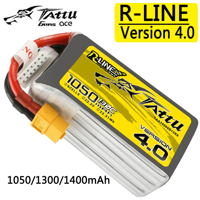 TATTU R-Line Version 4.0 V4 22.2V 1050mAh/1300mAh/1400mAh 130C 6S1P LiPo Battery for RC Racing Drone RC Quadcopter w/ XT60 Plug
