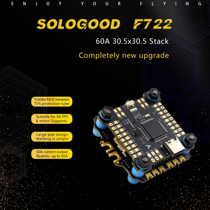 SoloGood F722 Stack ICM42688P F722 Flight Controller BLHELI_S 60A 4in1 ESC 30.5X30.5mm 2-6S for FPV Freestyle Drones Parts